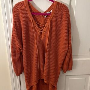 HYFVE V-Neck Lace-Up Sweater - Burnt Orange